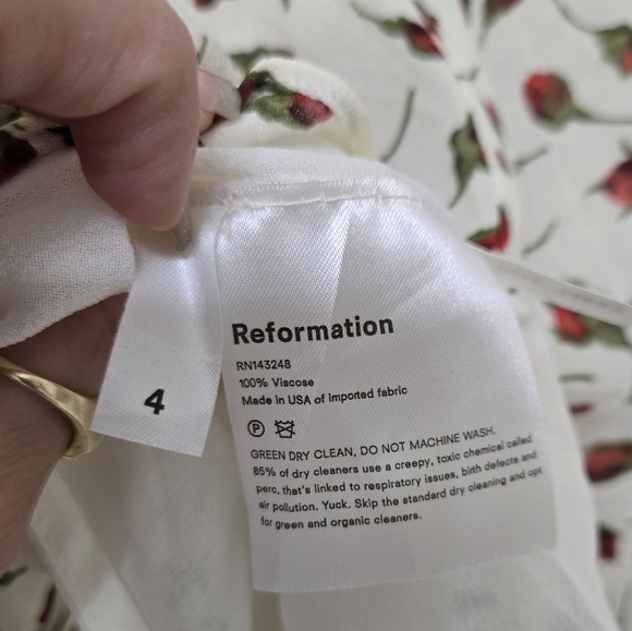 Reformation Genie Midi Dress Marion Rose Print White Red 4 - Picture 9 of 12